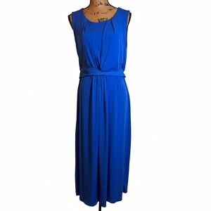 NY Collection Cobalt Blue Sleeveless Pleated Maxi Dress Faux Wrap Size L